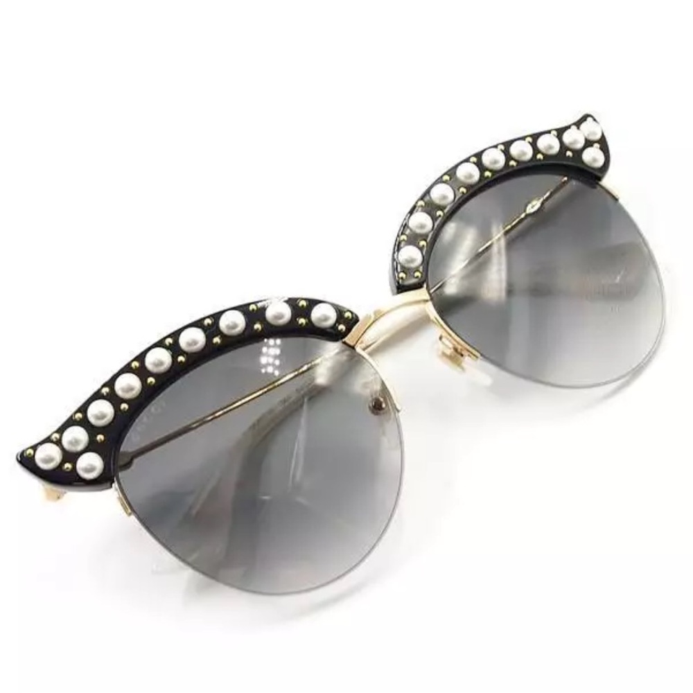 GUCCI GG0212S 00153 CAT EYES SUNGLASSES 53-18 140 black gold pearls  women’s 160